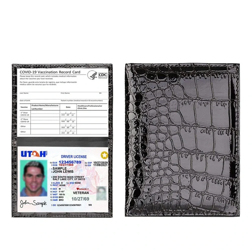 NEW Faux Leather CrocEmbossed CDC Vaccination Card Record Protector Holder Black